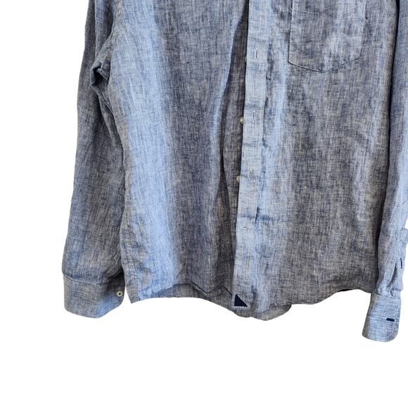 Untuckit 100% Linen Long Sleeve Button Down Shirt Chambray Blue Size Large - Picture 4 of 8